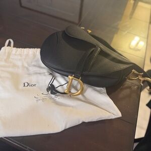 Authentic Dior Black Calfskin Saddle Bag W/ Gold Hardware